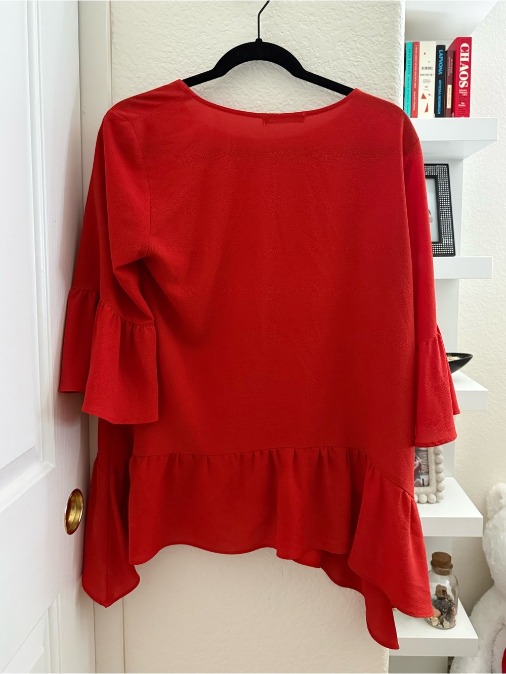 Gibson Bright Red Ruffle-Hem Blouse - Picture 2 of 3